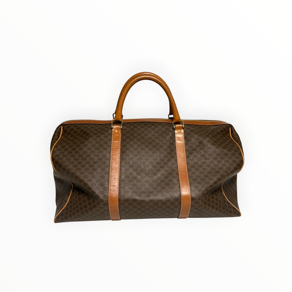 Sac de voyage Secondstore Celine en toile enduite Macadam marron avec finitions en cuir naturel miel