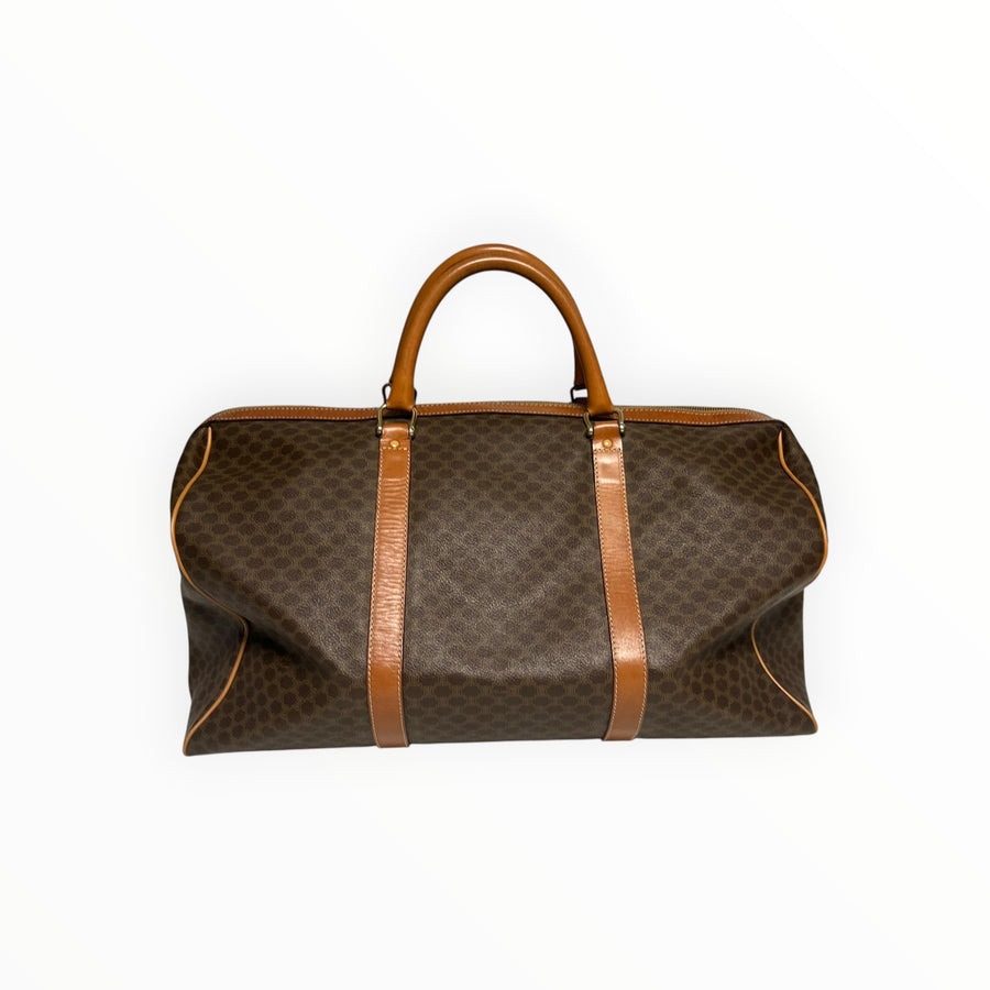 Sac de voyage Secondstore Celine en toile enduite Macadam marron avec finitions en cuir naturel miel