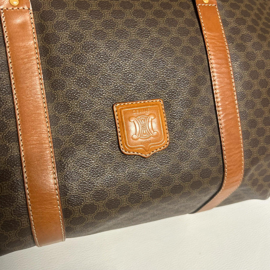 Sac de voyage Secondstore CELINE en toile enduite Macadam marron avec finitions en cuir miel et logo embossé