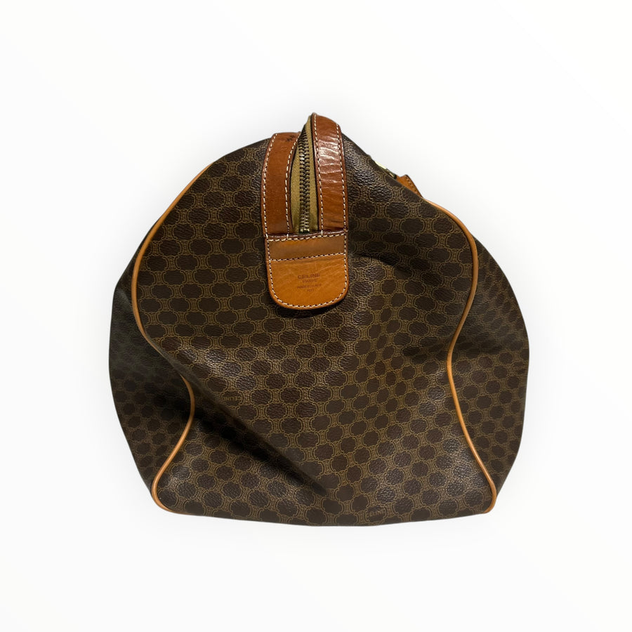 Sac de voyage Secondstore CELINE en toile enduite Macadam marron avec finitions en cuir naturel et détails dorés