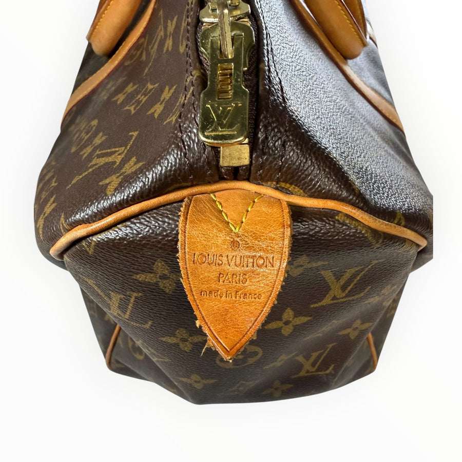 Sac de voyage Secondstore Louis Vuitton Keepall en toile Monogram marron avec détails en cuir et métal doré