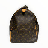 Sac de voyage Secondstore Louis Vuitton Keepall en toile Monogram marron avec finitions en cuir de vachette naturel