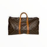 Sac de voyage Secondstore Louis Vuitton Keepall en toile Monogram marron avec garnitures en cuir de vachette naturel