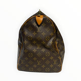 Sac de voyage Secondstore Louis Vuitton Keepall en toile Monogram marron avec finitions en cuir de vachette naturel
