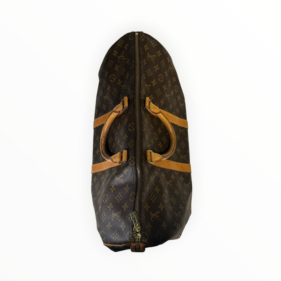 Sac de voyage Secondstore Louis Vuitton Keepall en toile Monogram marron avec finitions en cuir de vachette naturel