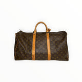 Sac de voyage Secondstore Louis Vuitton Keepall en toile Monogram marron avec garnitures en cuir de vachette naturel