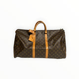 Sac de voyage Secondstore Louis Vuitton Keepall en toile Monogram marron avec garnitures en cuir de vachette naturel