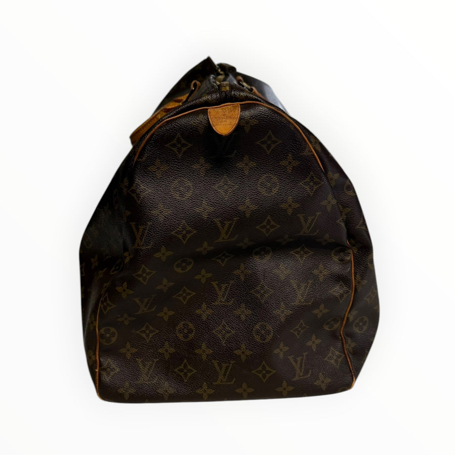 Sac de voyage Secondstore Louis Vuitton Keepall en toile Monogram marron avec finitions en cuir de vachette naturel