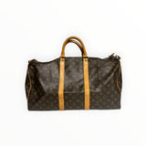 Sac de voyage Secondstore Louis Vuitton Keepall en toile Monogram marron avec garnitures en cuir de vachette naturel