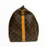 Sac de voyage Secondstore Louis Vuitton Keepall en toile Monogram marron avec garnitures en cuir de vachette naturel