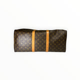 Sac de voyage Secondstore Louis Vuitton Keepall en toile Monogram marron avec finitions en cuir de vachette naturel