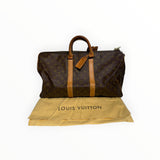 Sac de voyage Secondstore Louis Vuitton Keepall en toile Monogram marron avec finitions en cuir de vachette naturel