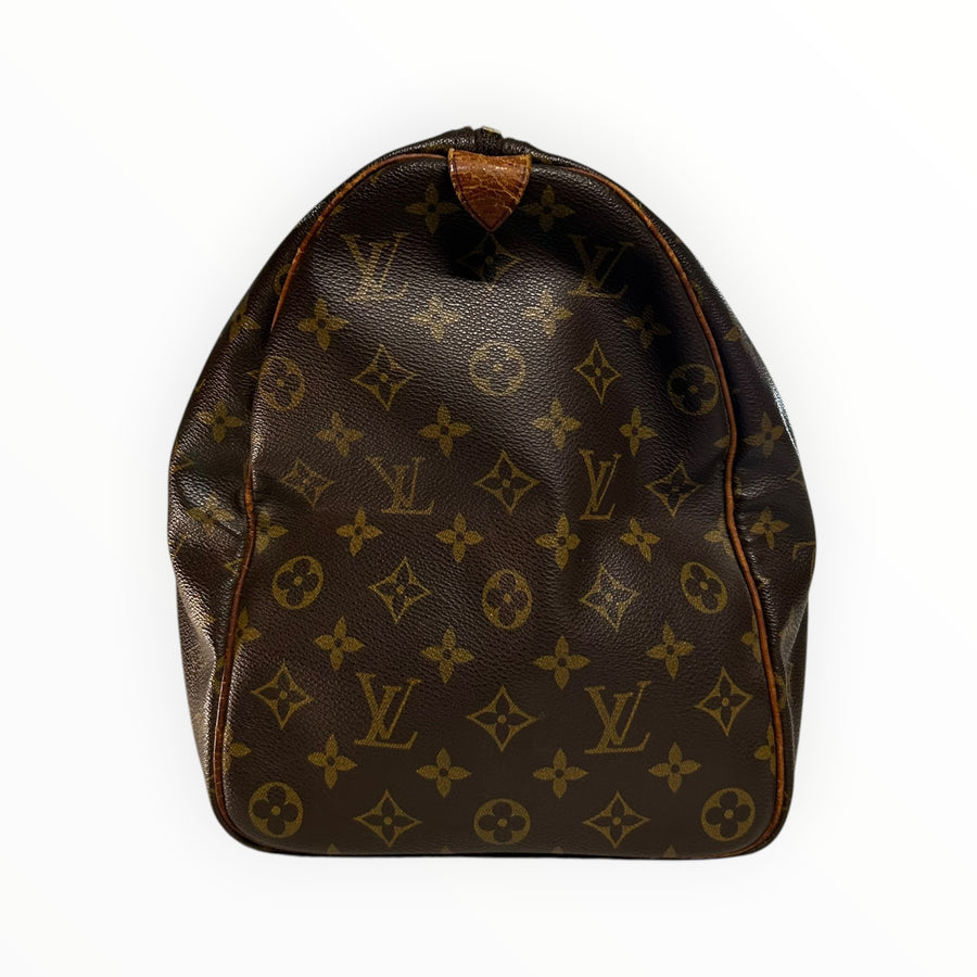 Sac de voyage Secondstore Louis Vuitton Keepall en toile enduite Monogram marron avec garnitures en cuir naturel