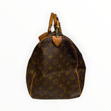 Sac de voyage Secondstore Louis Vuitton Keepall en toile Monogram marron avec finitions en cuir de vachette naturel