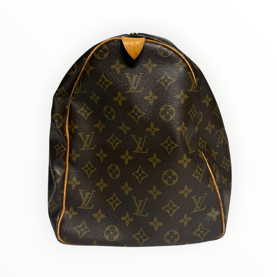 Sac de voyage Secondstore Louis Vuitton Keepall en toile Monogram marron avec garnitures en cuir de vachette naturel