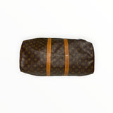 Sac de voyage Secondstore Louis Vuitton Keepall en toile Monogram marron avec garnitures en cuir de vachette naturel