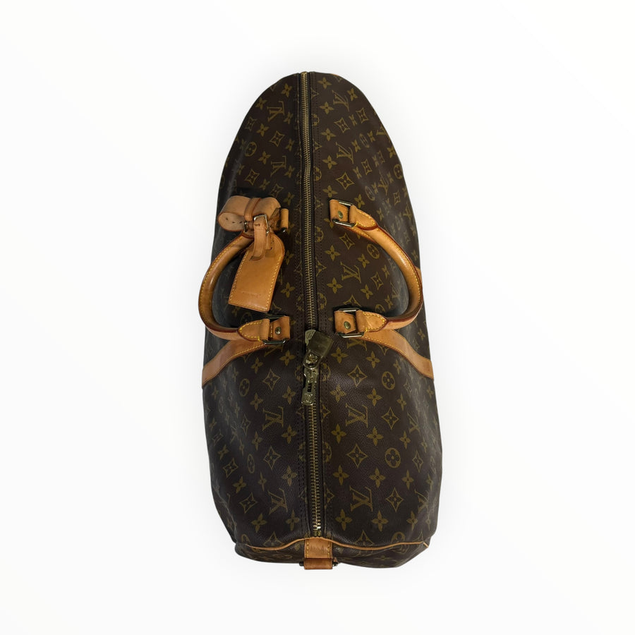 Sac de voyage Secondstore Louis Vuitton Keepall en toile Monogram marron avec garnitures en cuir de vachette naturel