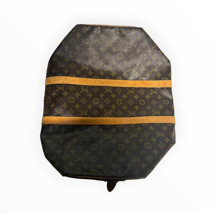 Sac de voyage Secondstore Louis Vuitton Keepall en toile Monogram marron avec garnitures en cuir de vachette naturel
