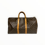 Sac de voyage Secondstore Louis Vuitton Keepall en toile Monogram marron avec finitions en cuir de vachette naturel