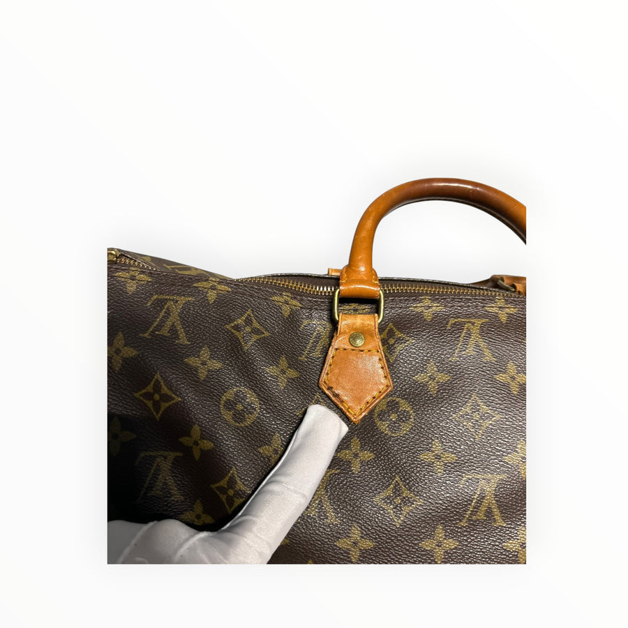 Sac de voyage Secondstore Louis Vuitton Speedy en toile Monogram marron avec anses en cuir de vachette patiné