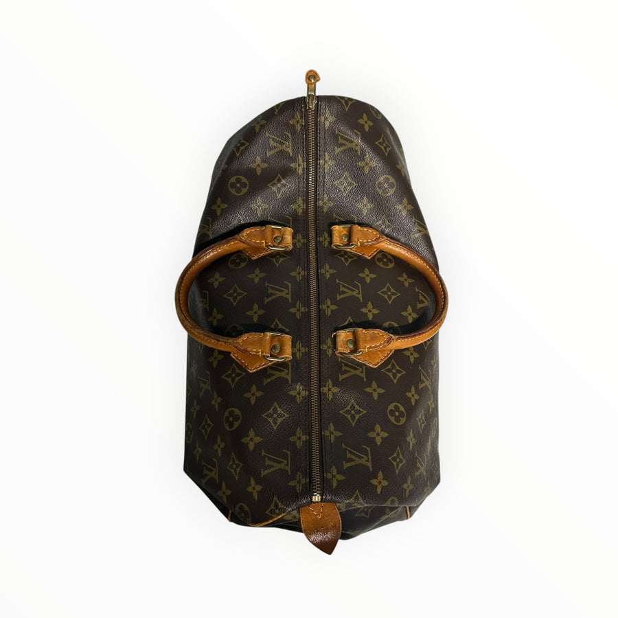 Sac de voyage Secondstore Louis Vuitton Speedy en toile Monogram marron avec poignées en cuir de vachette naturel