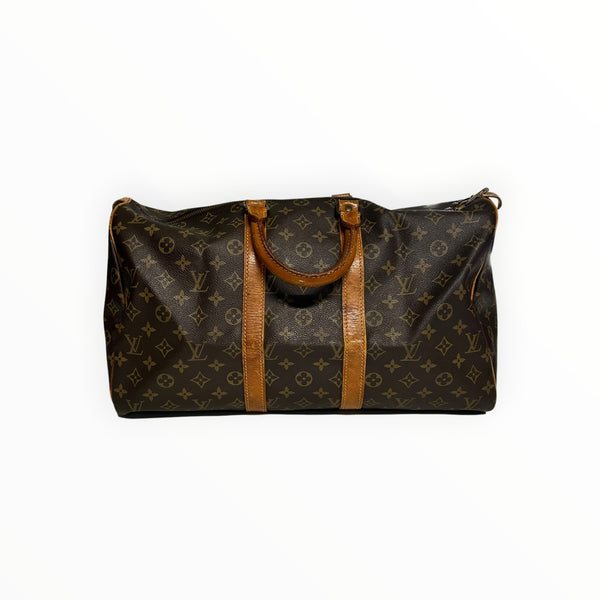 Sac de voyage Secondstore Louis Vuitton en toile Monogram marron avec garnitures en cuir de vachette naturel