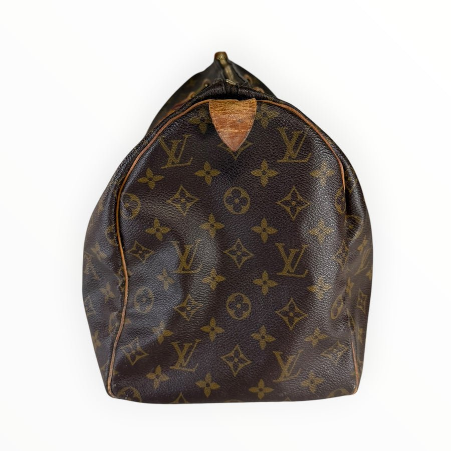 Sac de voyage Secondstore Louis Vuitton Speedy en toile Monogram marron avec finitions en cuir de vachette naturel
