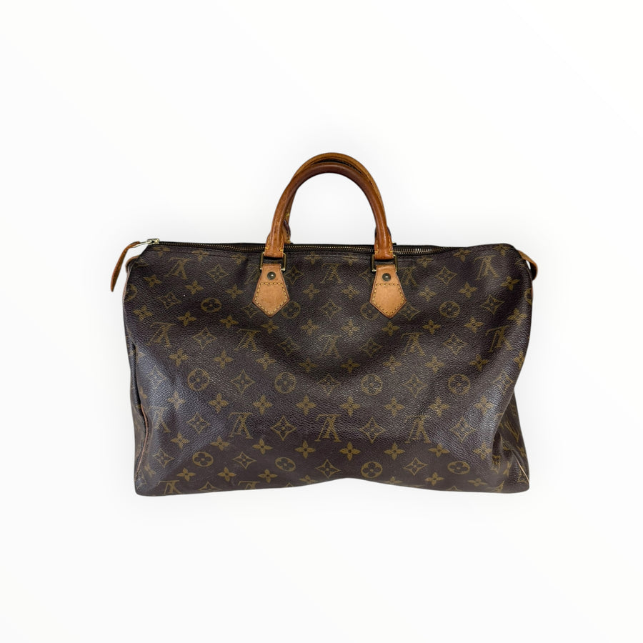Sac de voyage Secondstore Louis Vuitton Speedy en toile Monogram marron avec anses en cuir de vachette naturel