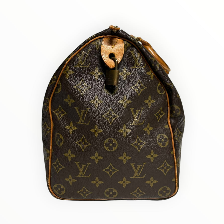 Sac de voyage Secondstore Louis Vuitton Speedy en toile Monogram marron avec finitions en cuir et cadenas doré