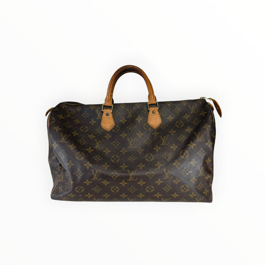 Sac de voyage Secondstore Louis Vuitton Speedy en toile Monogram marron avec anses en cuir naturel patiné