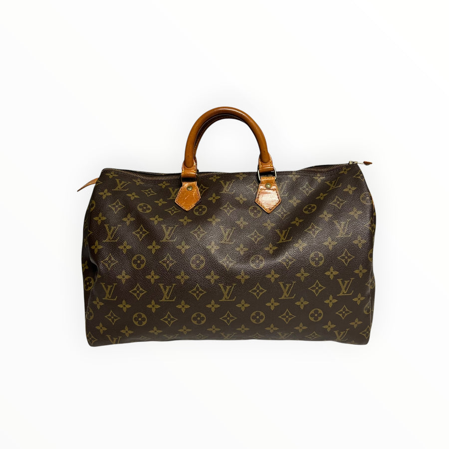 Sac de voyage Secondstore Louis Vuitton Speedy en toile Monogram marron avec poignées en cuir de vachette naturel