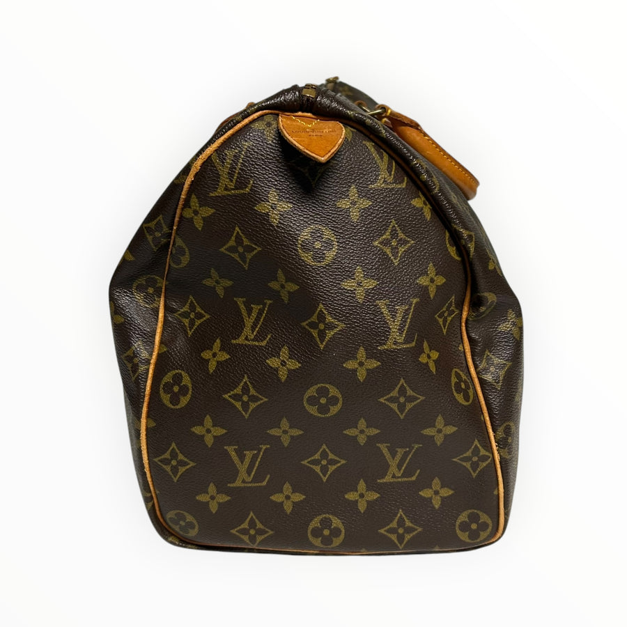 Sac de voyage Secondstore Louis Vuitton Speedy en toile Monogram marron avec finitions en cuir naturel