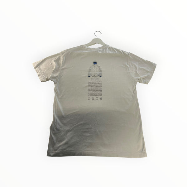 Secondstore white Stone Island Archivio cotton t-shirt featuring a detailed Lino Watro graphic print on the back