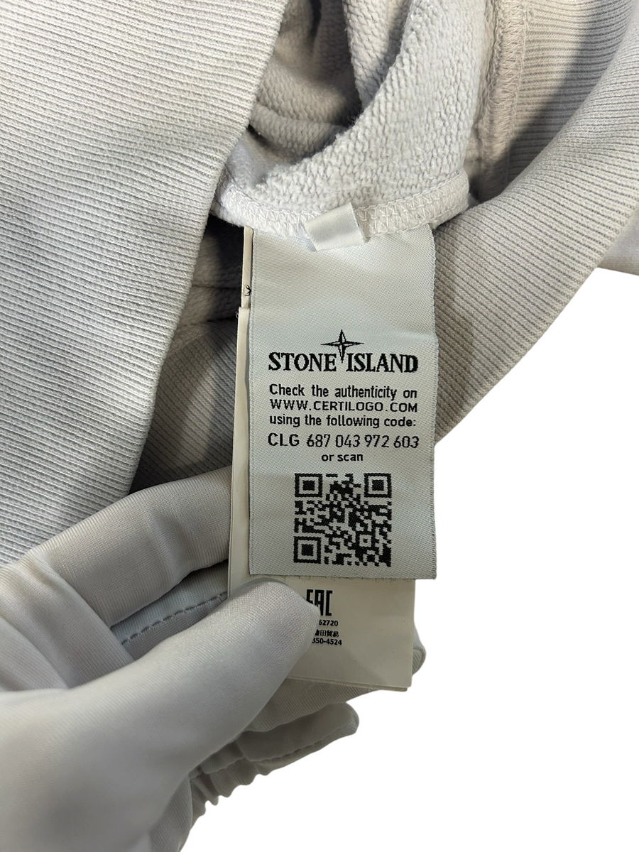 Secondstore Stone Island cotton sweatshirt interior label with Certilogo QR code and authenticity details