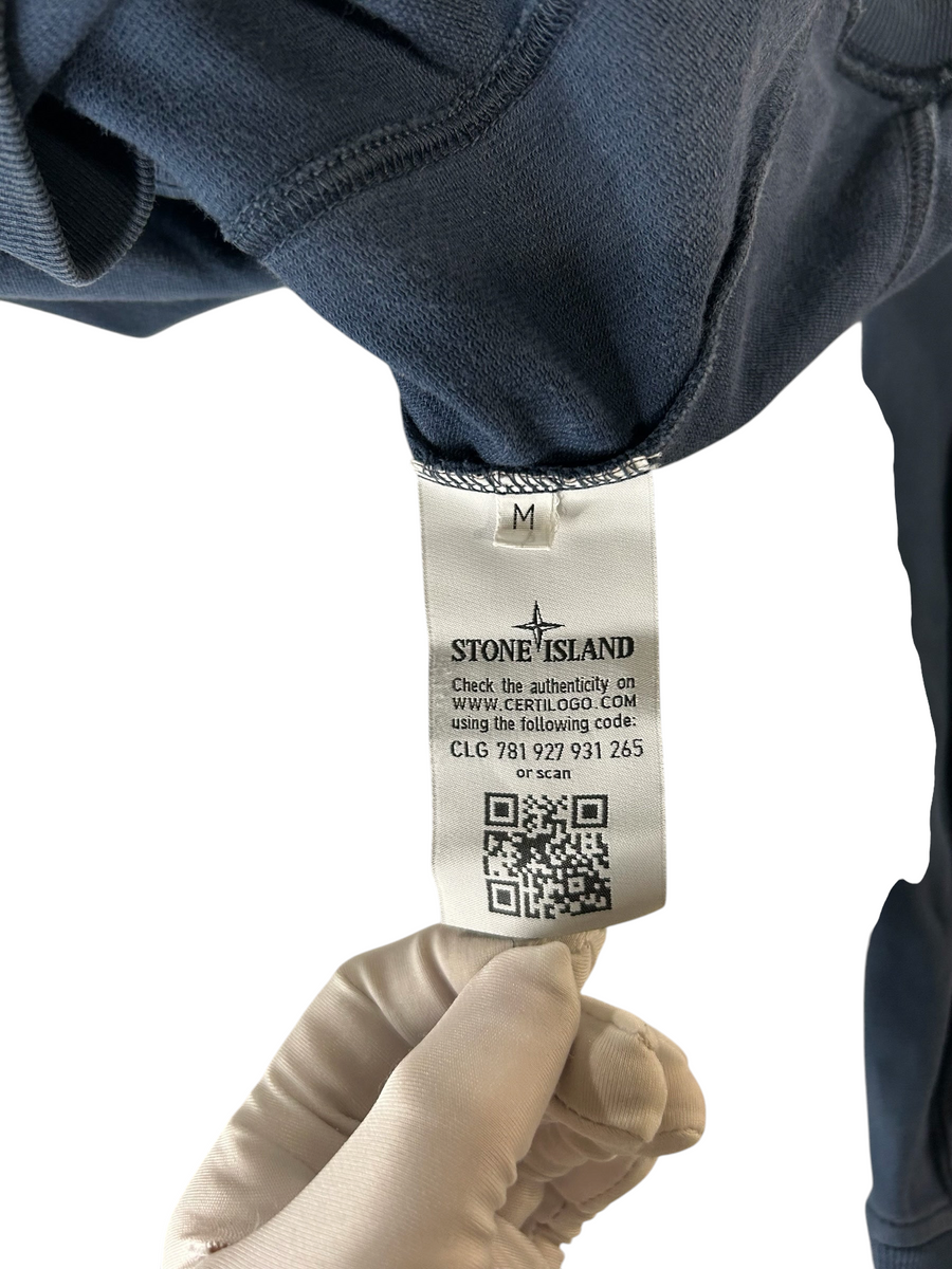 Secondstore Stone Island crewneck sweatshirt authenticity label with size M and Certilogo QR code
