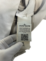 Secondstore Stone Island sweatshirt authenticity label with Certilogo QR code and CLG code on white cotton fabric