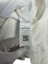 Secondstore white Stone Island cotton hoodie interior authenticity label with QR code and brand logo