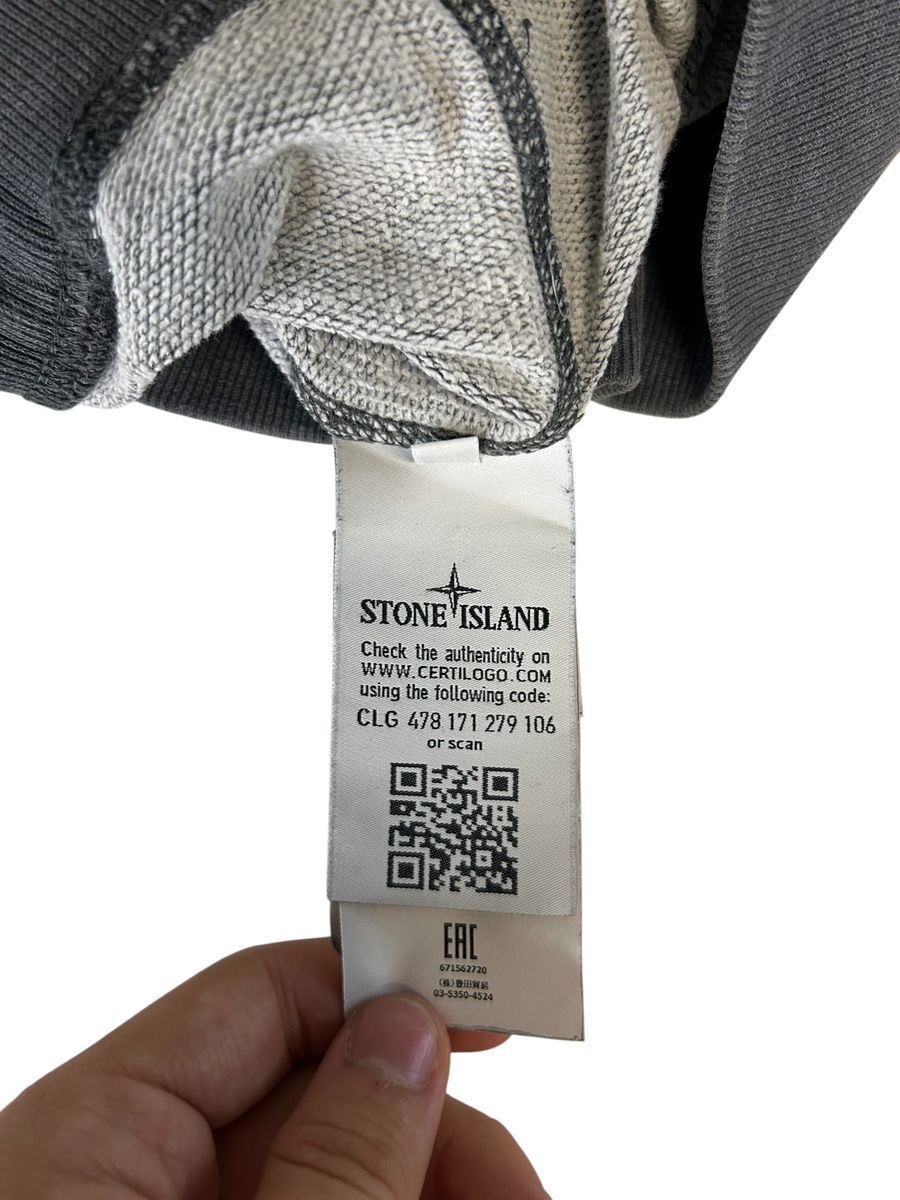 Secondstore Stone Island crewneck sweatshirt authenticity label with QR code and CLG verification tag