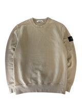 Secondstore beige Stone Island crewneck sweatshirt in premium cotton with iconic compass patch on the left sleeve