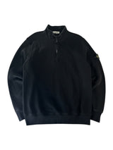Secondstore black Stone Island half-zip cotton sweatshirt with signature compass patch on the sleeve