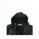 Secondstore Stone Island black soft shell hooded jacket featuring a technical fabric finish and interior brand label.