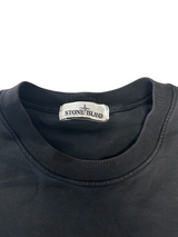 Secondstore black Stone Island crewneck sweatshirt featuring a ribbed neckline and branded interior label