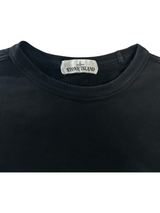 Secondstore black Stone Island crewneck sweatshirt featuring the iconic brand label on the inner collar