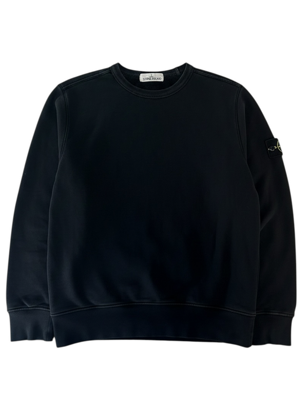 Secondstore black Stone Island crewneck sweatshirt in premium cotton with signature sleeve compass patch