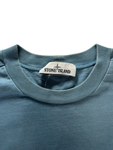 Secondstore Stone Island crewneck sweatshirt in muted blue cotton with ribbed collar and branded inner neck label