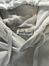 Secondstore Stone Island light blue cotton hooded sweatshirt with adjustable drawstring hood and brand neck label