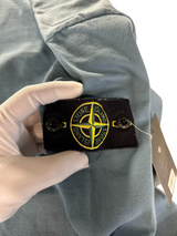 Secondstore Stone Island crewneck sweatshirt in muted blue cotton with the iconic compass sleeve badge