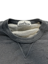 Secondstore Stone Island charcoal grey cotton crewneck sweatshirt with a classic ribbed collar and V-insert detail.
