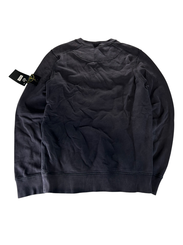 Secondstore Stone Island charcoal grey cotton crewneck sweatshirt with iconic compass badge on the left sleeve