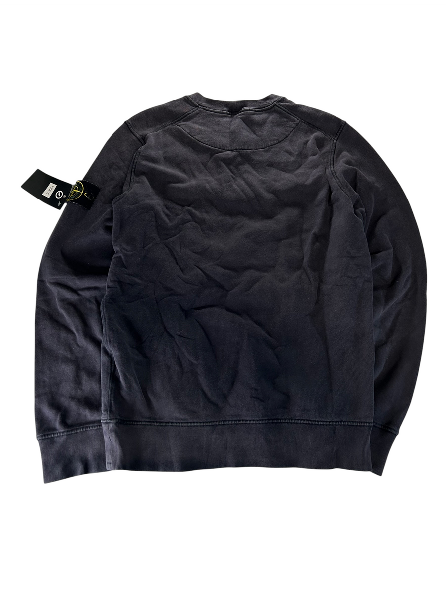 Secondstore Stone Island charcoal grey cotton crewneck sweatshirt with iconic compass badge on the left sleeve